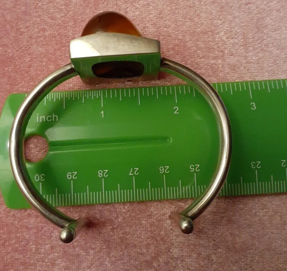 Vintage Sterling Silver Polish Honey Amber Cuff Bracelet Size Large