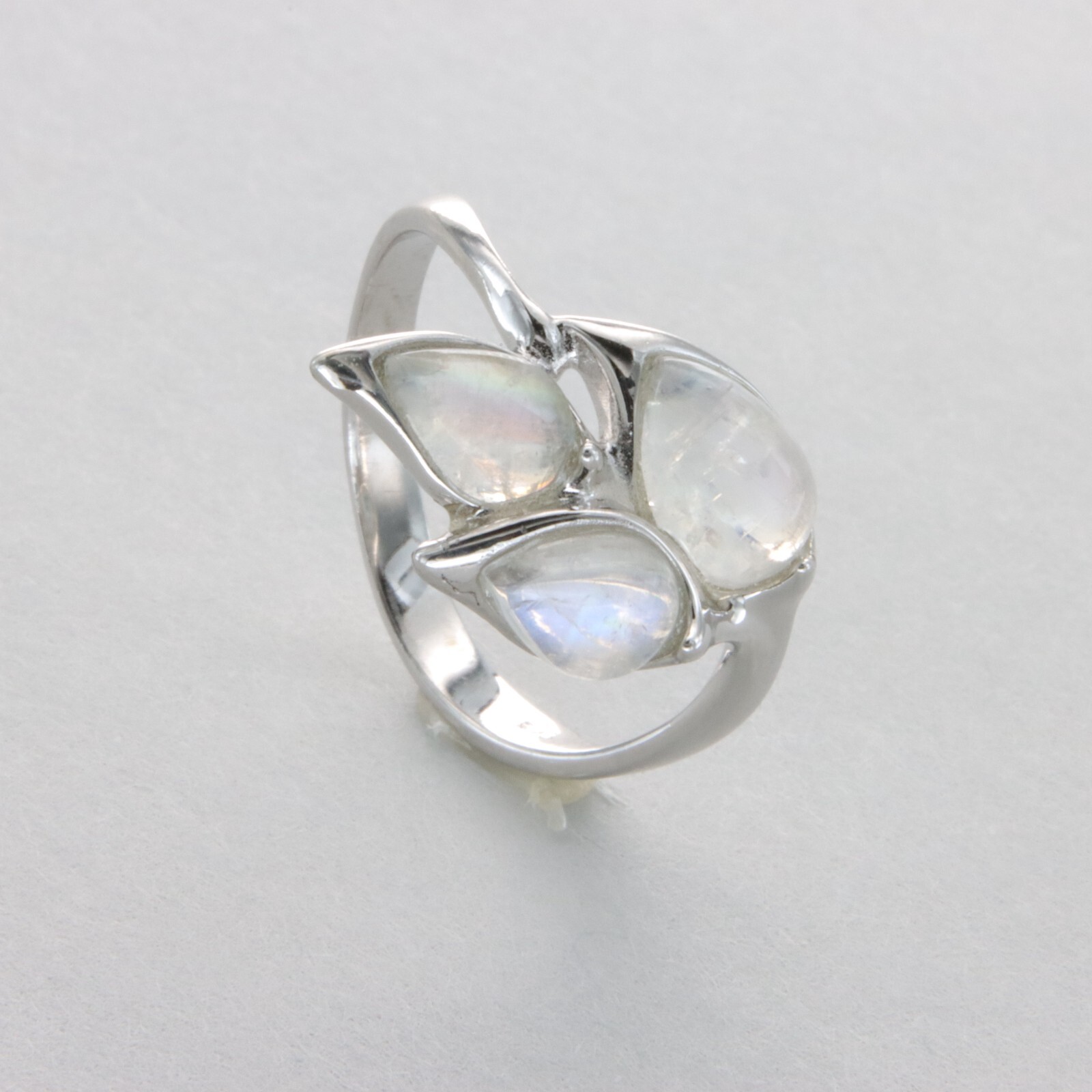 Triple Drop Rainbow MOONSTONE Leaf Ring Multiple Sizes 925 STERLING SILVER #110e