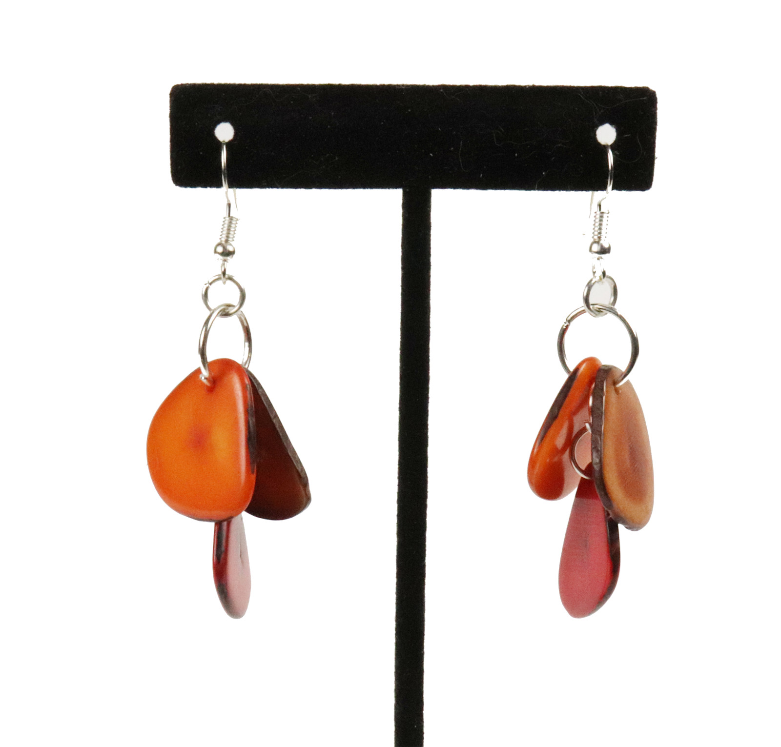 ORANGE BROWN RED Triple Tear Drop Earrings Tagua Nut Organic – hand crafted