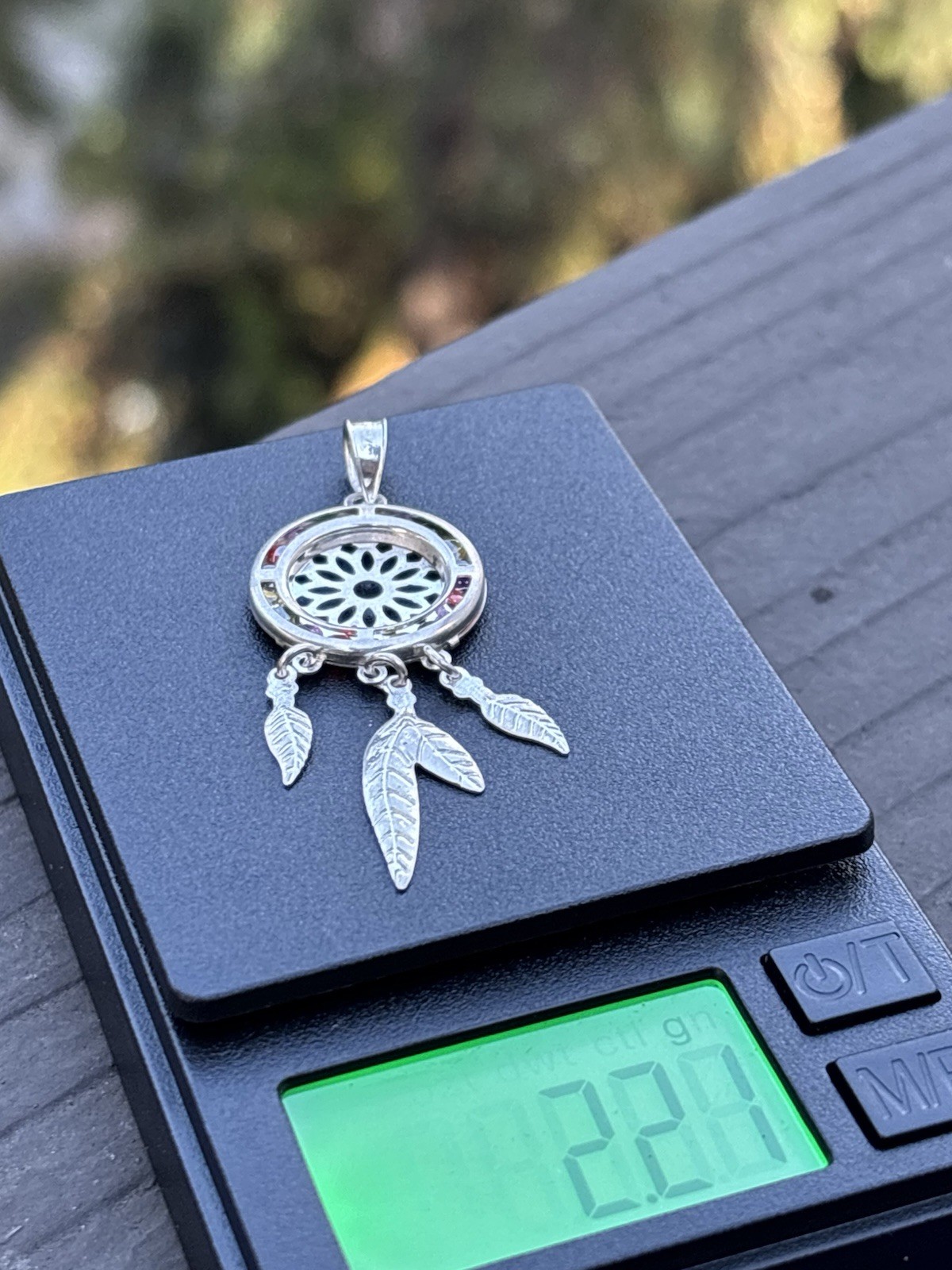 Silver Tone Round Dreamcatcher Pendant Charm w/ Dangle Feather, No Stones