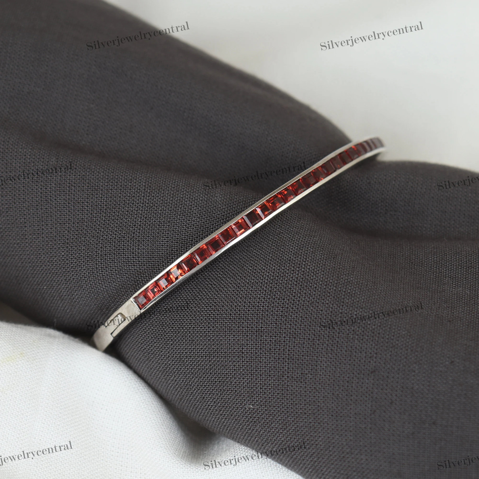 Natural Garnet Bangle: 925 Sterling Silver January Birthstone Jewelry