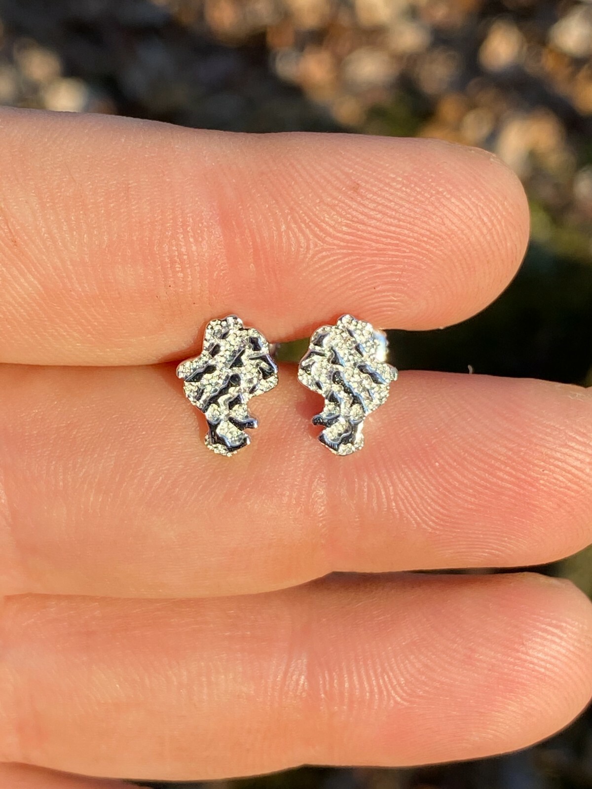 Real Solid 925 Sterling Silver Men Ladies Gold Nugget Small Earrings Plain Studs