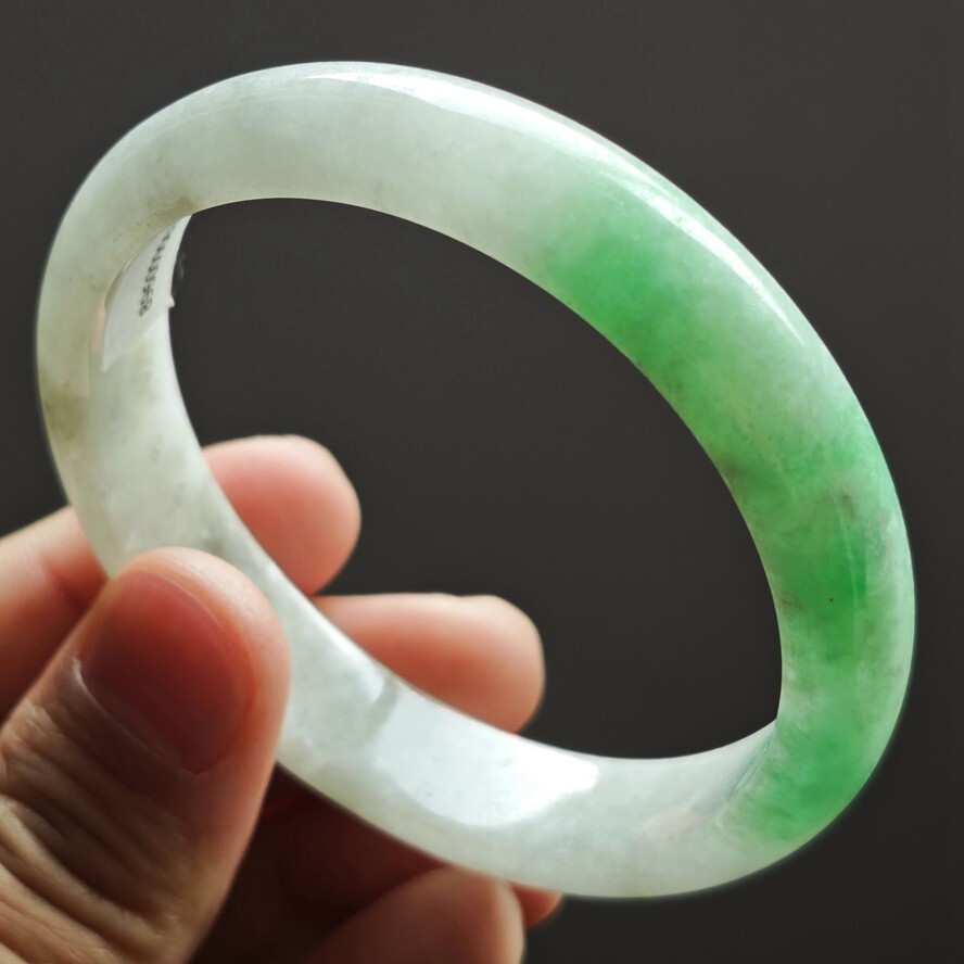 61mm Green White Emerald Icy Jadeite Jade Bracelet Bangle Burma Jade Bangle 2851