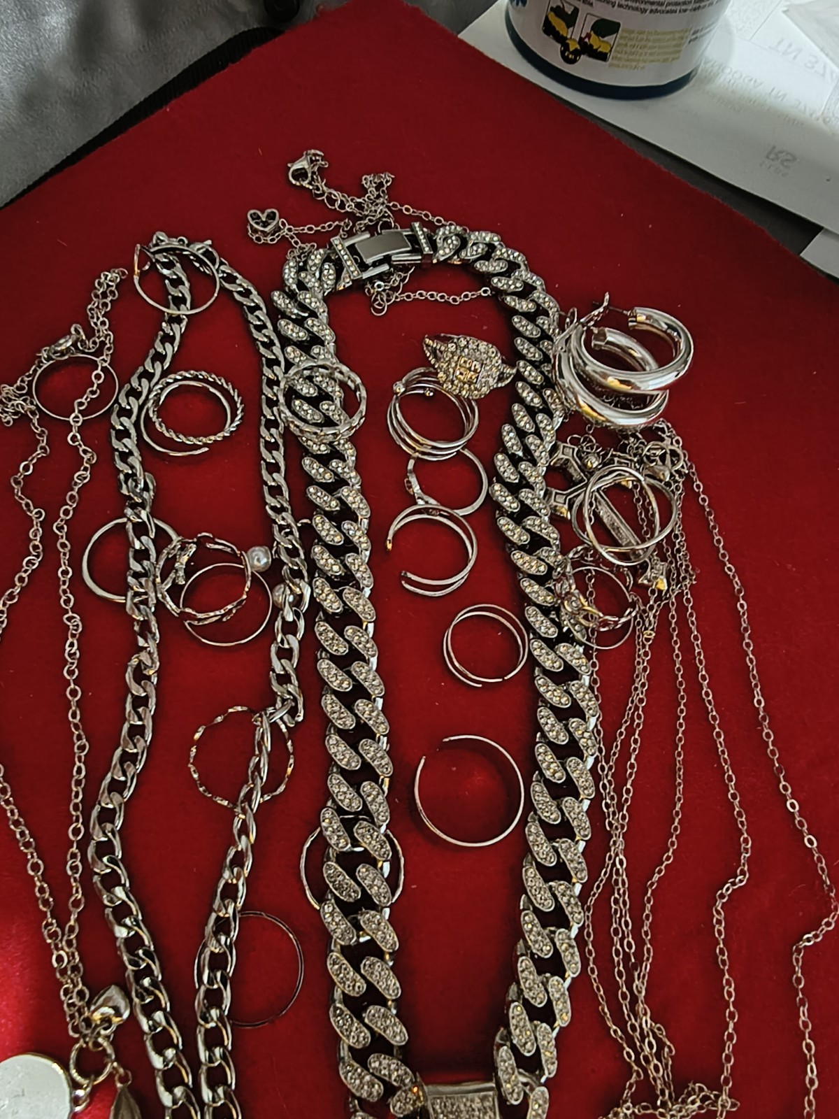Estate Jewelry Lot Iced Out Cuban Chain Money Bag Rings Necklaces mix Jewelry