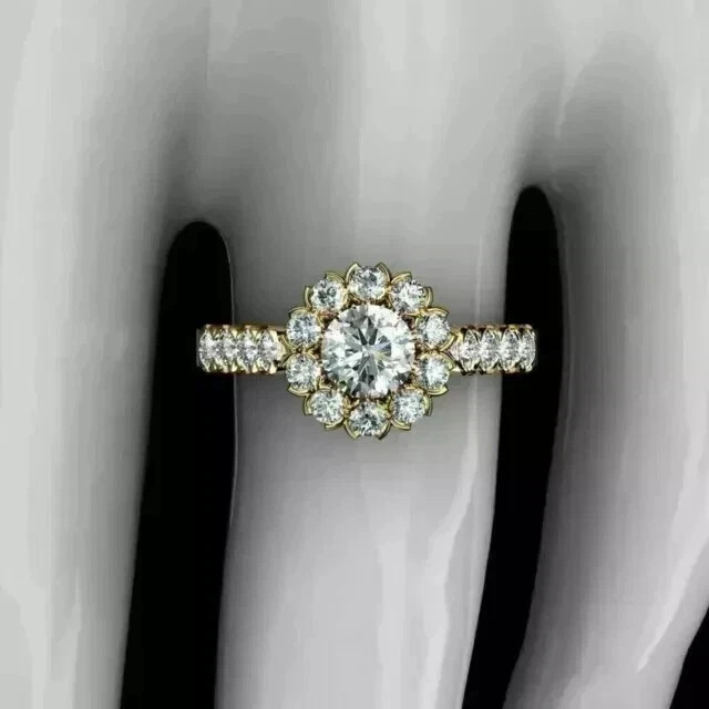 2.50Ct Round Cut Lab-Created Diamond Halo Engagement Ring 14K Yellow Gold Plated