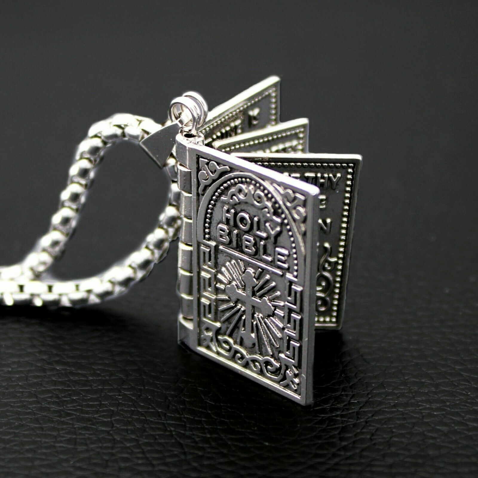 Openable Holy Bible Book Pendant Necklace Prayer Bible Verse Faith on God Unisex