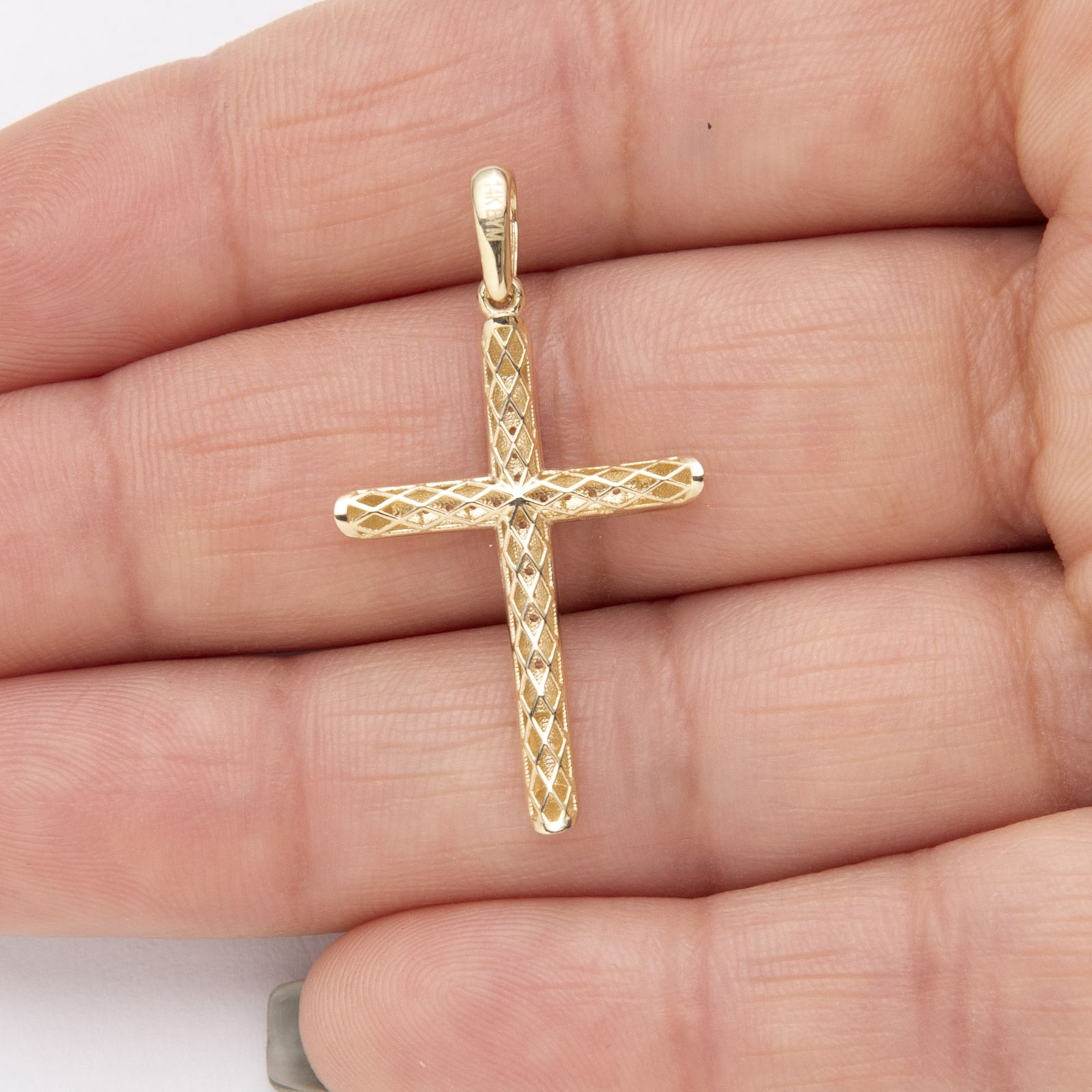 Solid 14K Gold Polished CZ Cross Pendant Yellow Gold All Sizes