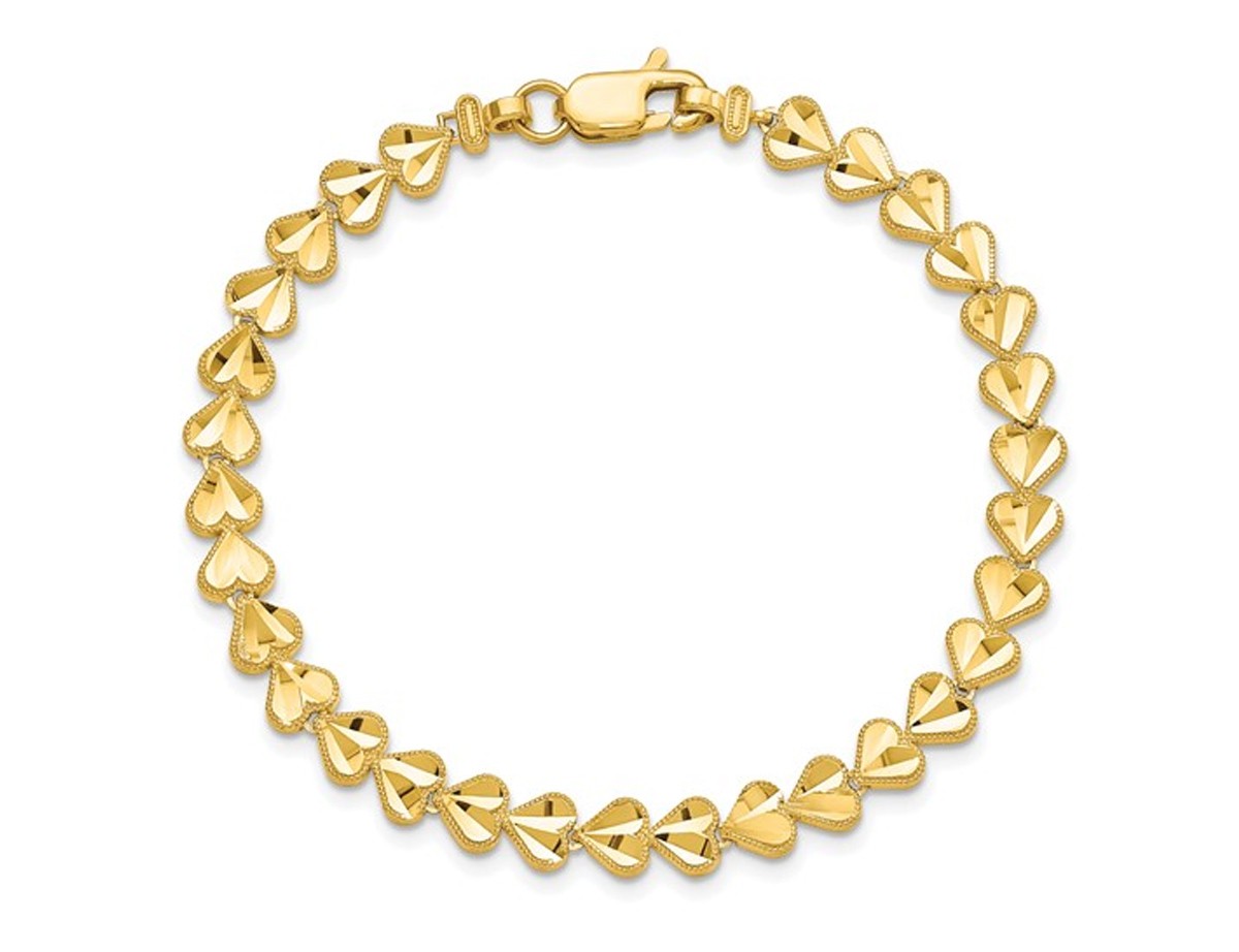 10K Yellow Gold Heart Link Bracelet (7 inches)