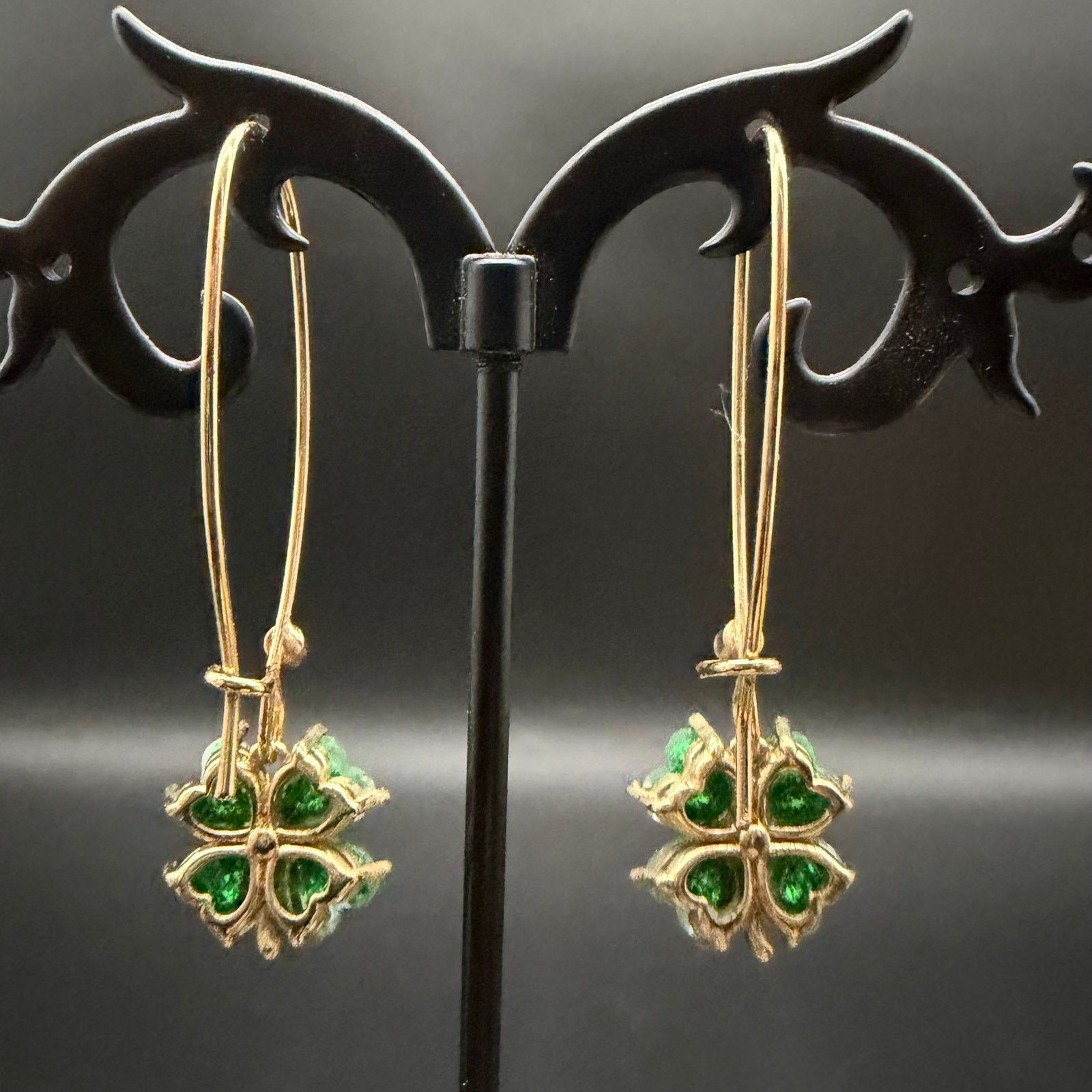 NEW True To Form Hand Painted Shamrock 4 Leaf Clover Earrings ~St Patrick’s Day
