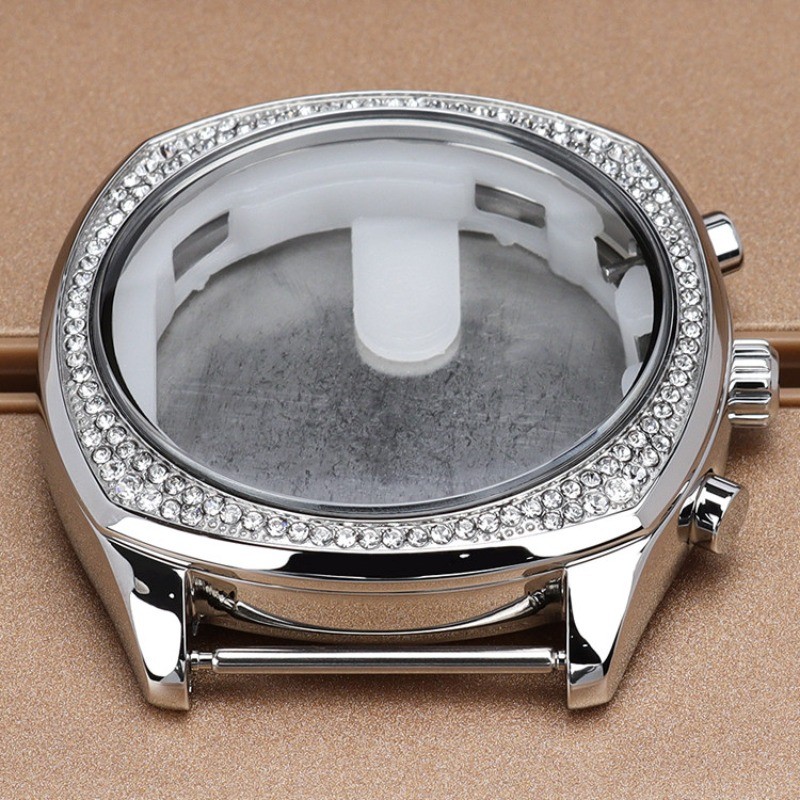 39MM Stainless Steel Watch Case Diamond Studded Fits JS25 VD78 Movement 10ATM