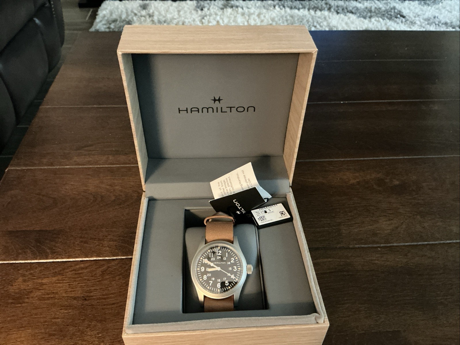 Hamilton Khaki Field Black Men’s Watch with Brown Leather Band – H69439511