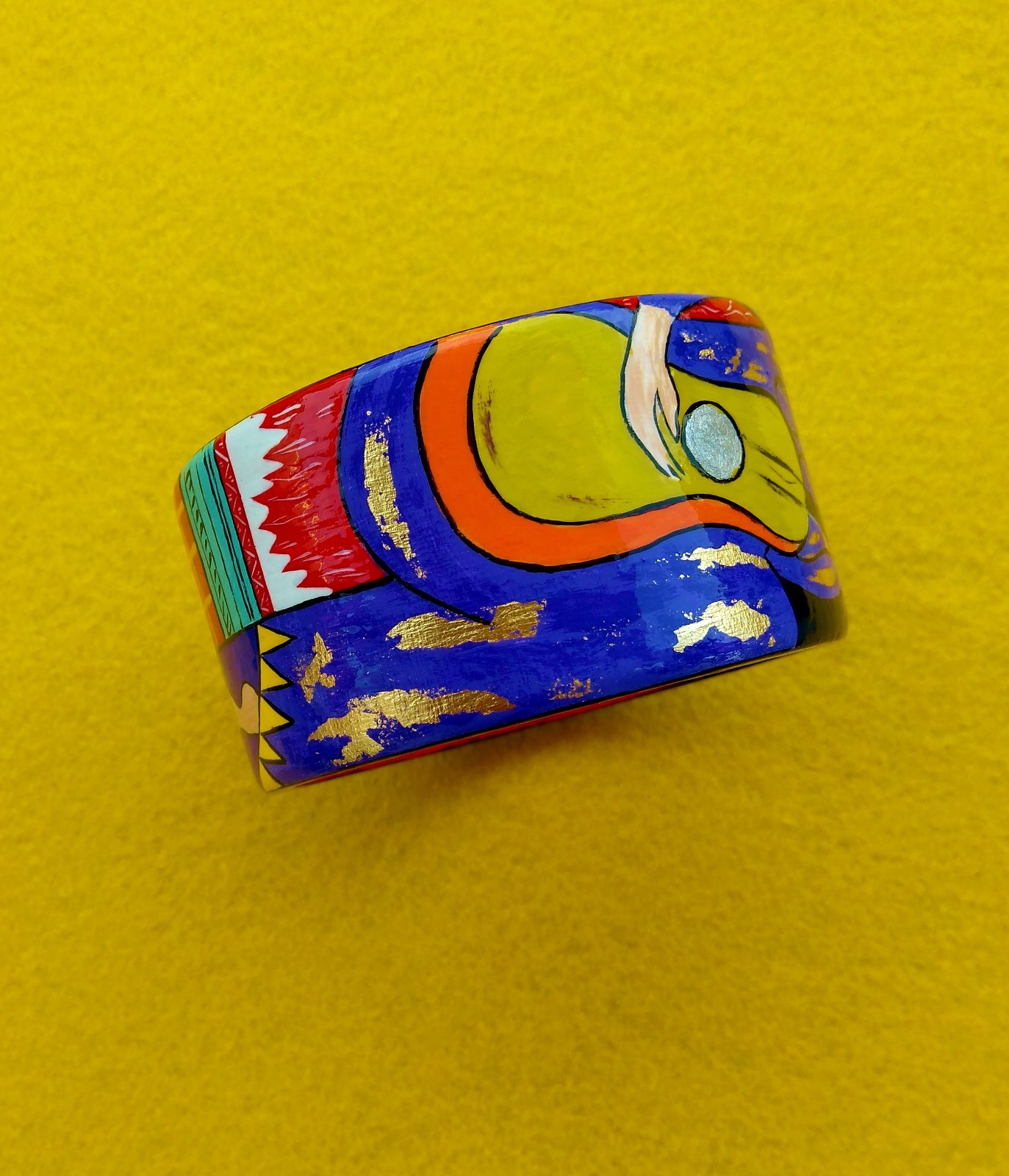 Painted Wood Boho statement Bangle Bracelet inspired by Matisse Art Gift for her