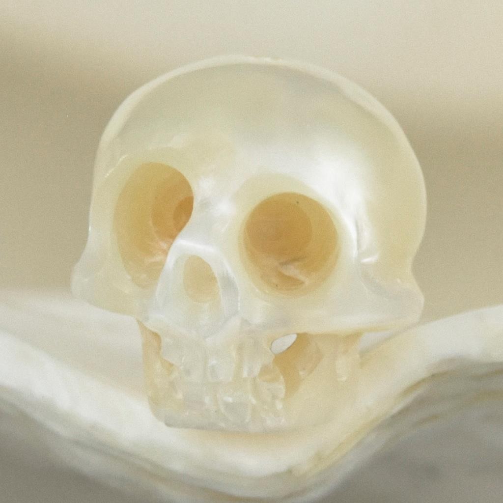 8.45mm Carved Cream White Freshwater Pearl Human Skull Bead vertical drill 0.84g