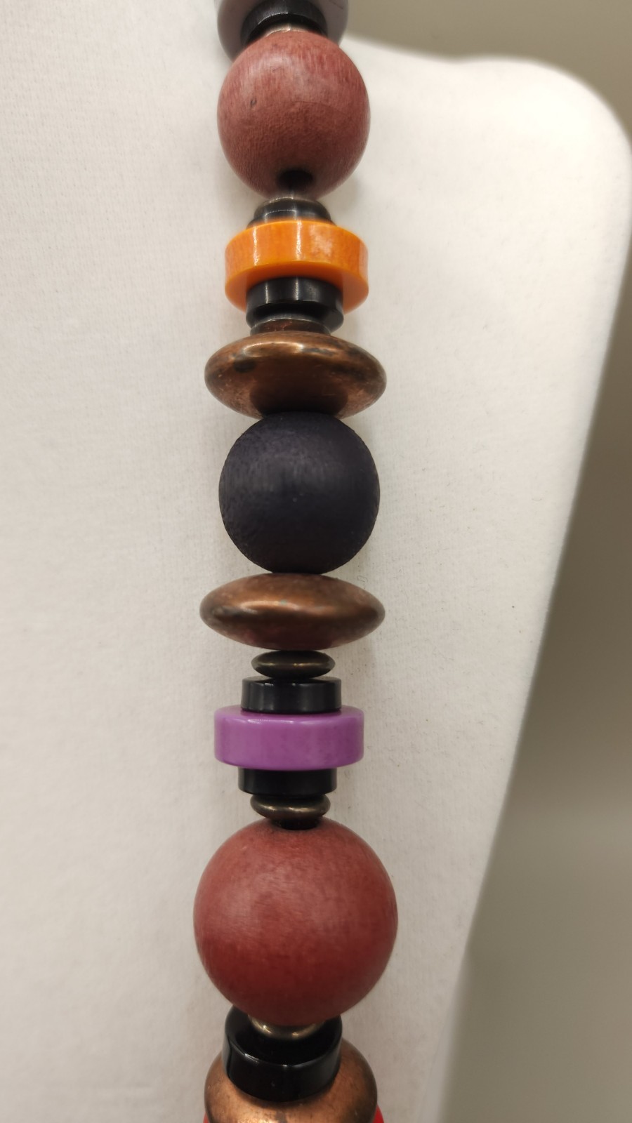Vintage 70s 80s Chunky Wood Acrylic Bead Statement Necklace Boho Retro 23″ 3.2oz