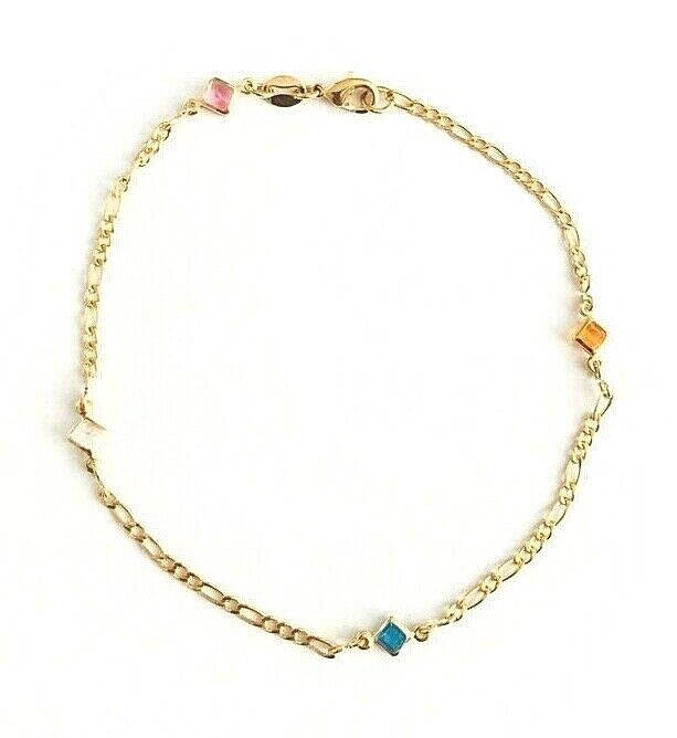18k gold filled Multicolor Crystal anklet 9.5″ long / tobillera multicolor – A30