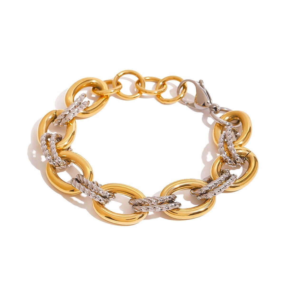 Woman 18K Gold Plated Silver and Gold Rolo Link Chain Bracelet Bangle 9 in
