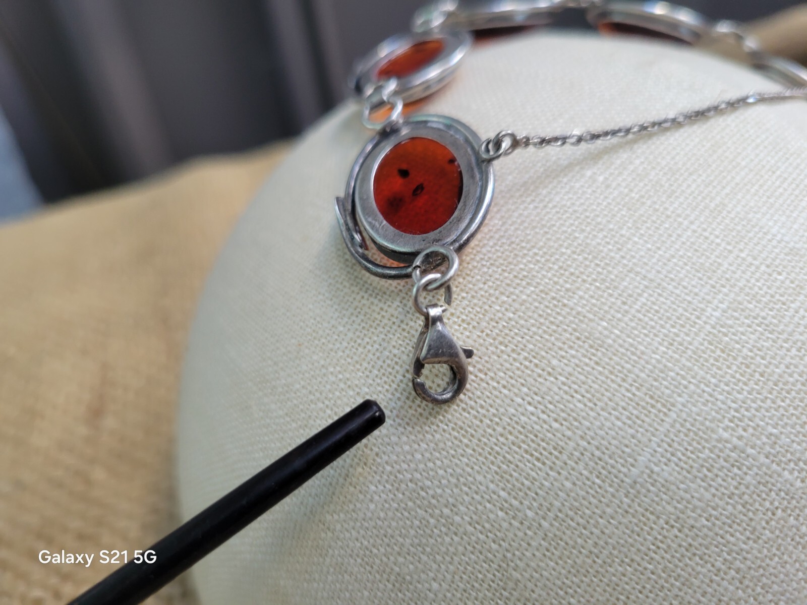 Amber Bracelet 5 Cabochons Sterling Silver Susan Cummings McClures Nsv. TN 90’s