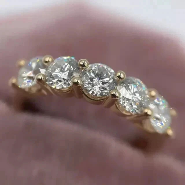 3.00 Ct Round Natural Diamond Eternity Wedding Band 14K Yellow Gold Size 6 7 8 9