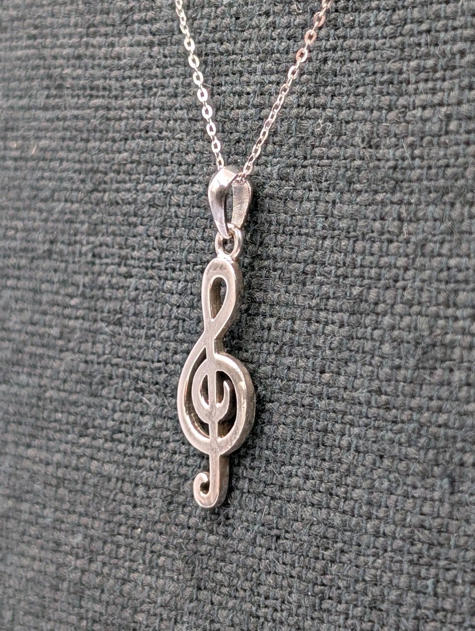 Vintage Sterling Silver Treble Clef Music Pendant 16-18″ Flat Cable 925 Necklace