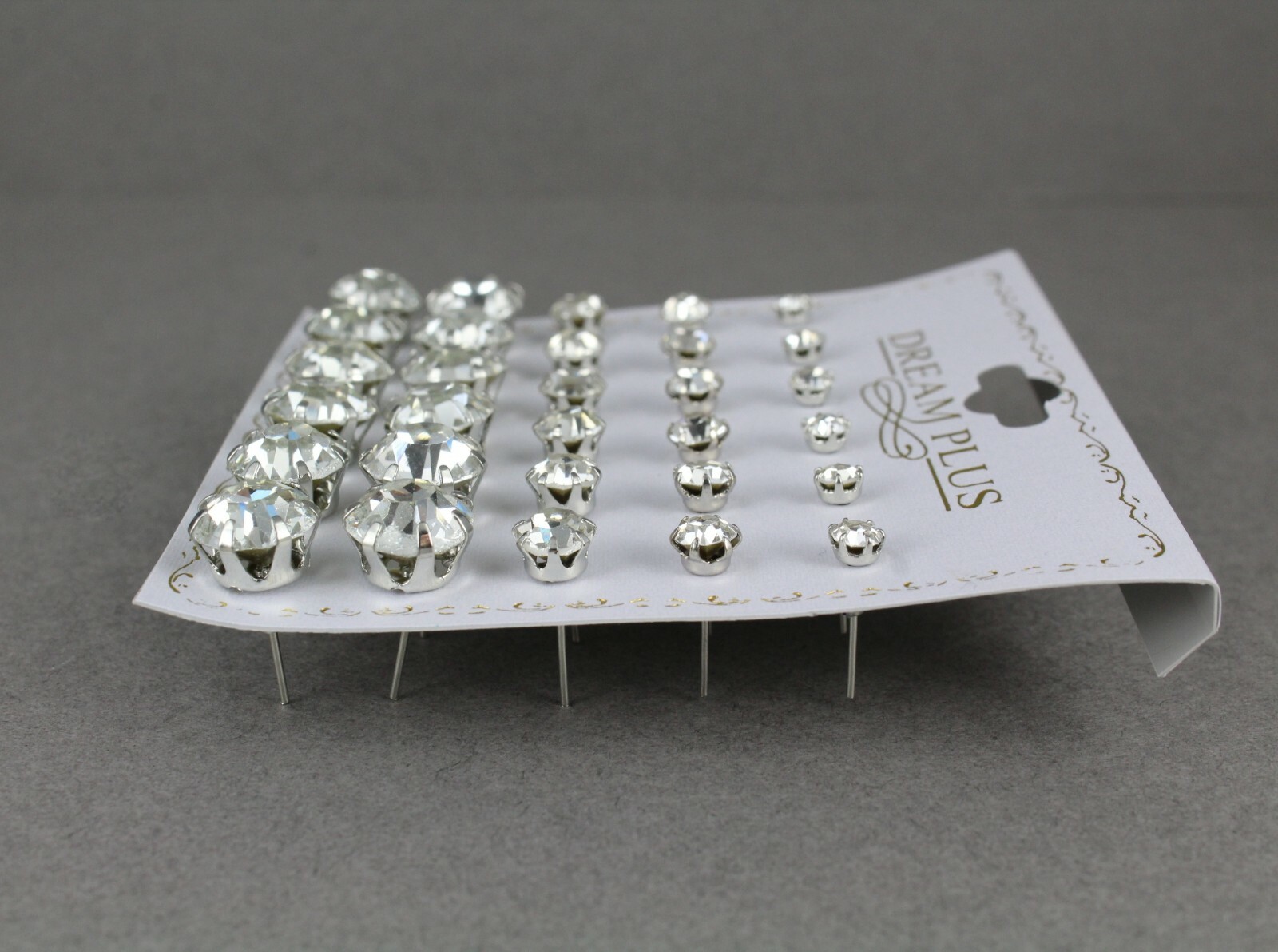 Set 15 pair Silver Clear post earrings graduated sizes 4mm 5mm 6mm 10mm stud