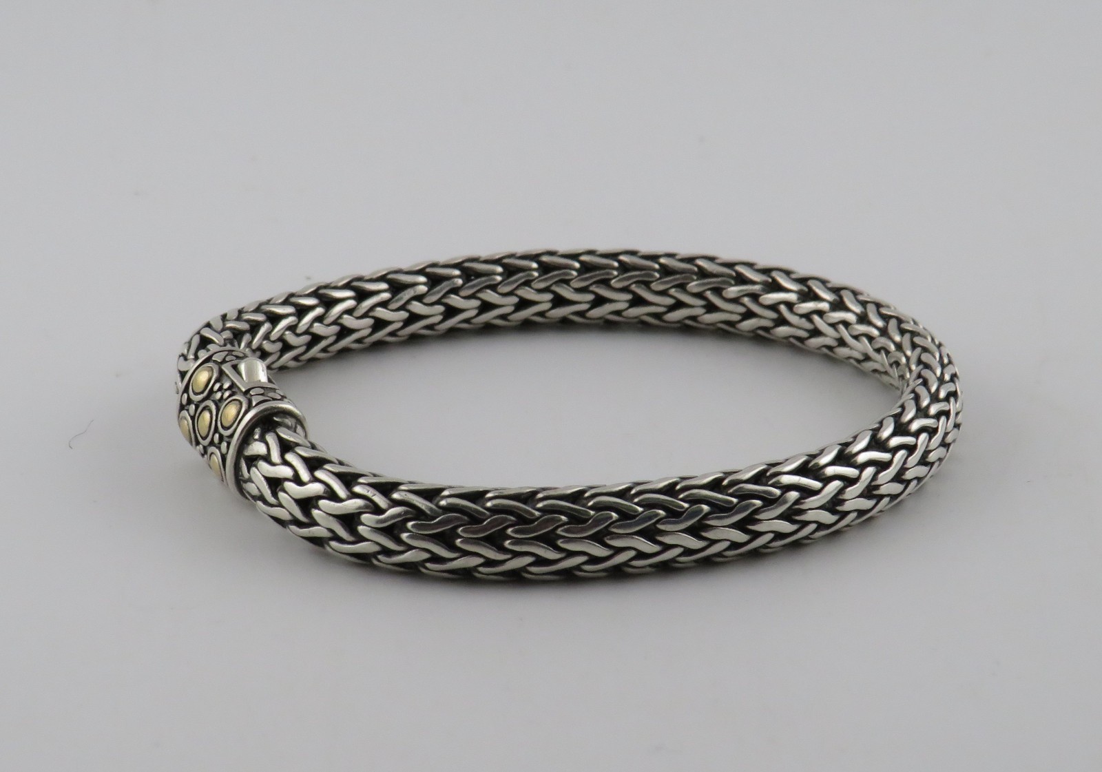 John Hardy Sterling Silver & 18K Yellow Gold Dot Braided Woven Bracelet 7″ #S035