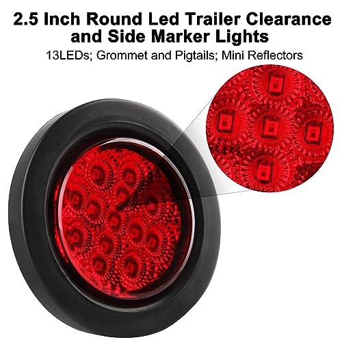 2.5″ Round LED Marker Lights 13 LEDs w/Reflectors, 10 Amber + 10 Red 2 1/2″