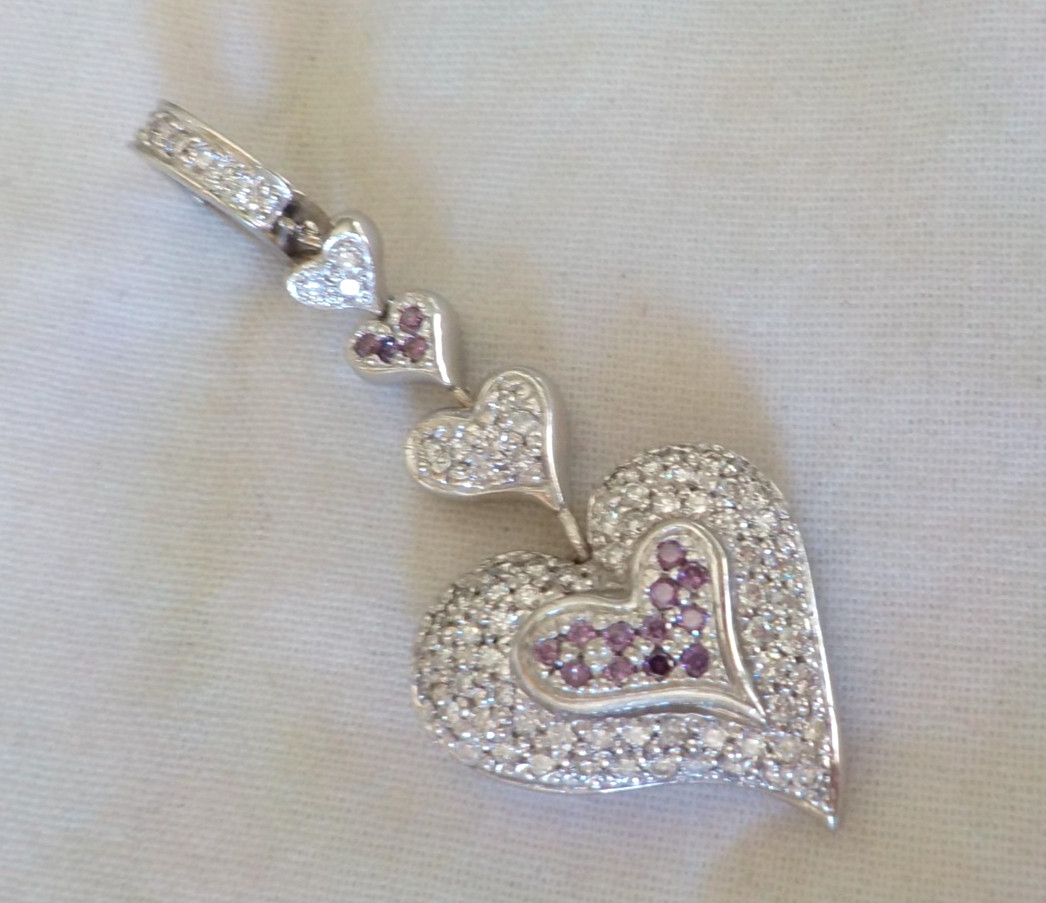 Heavy 18K White Gold Enhancer Diamond Pendant – 13.3 gms, 1.90 in, 0.85 ctw