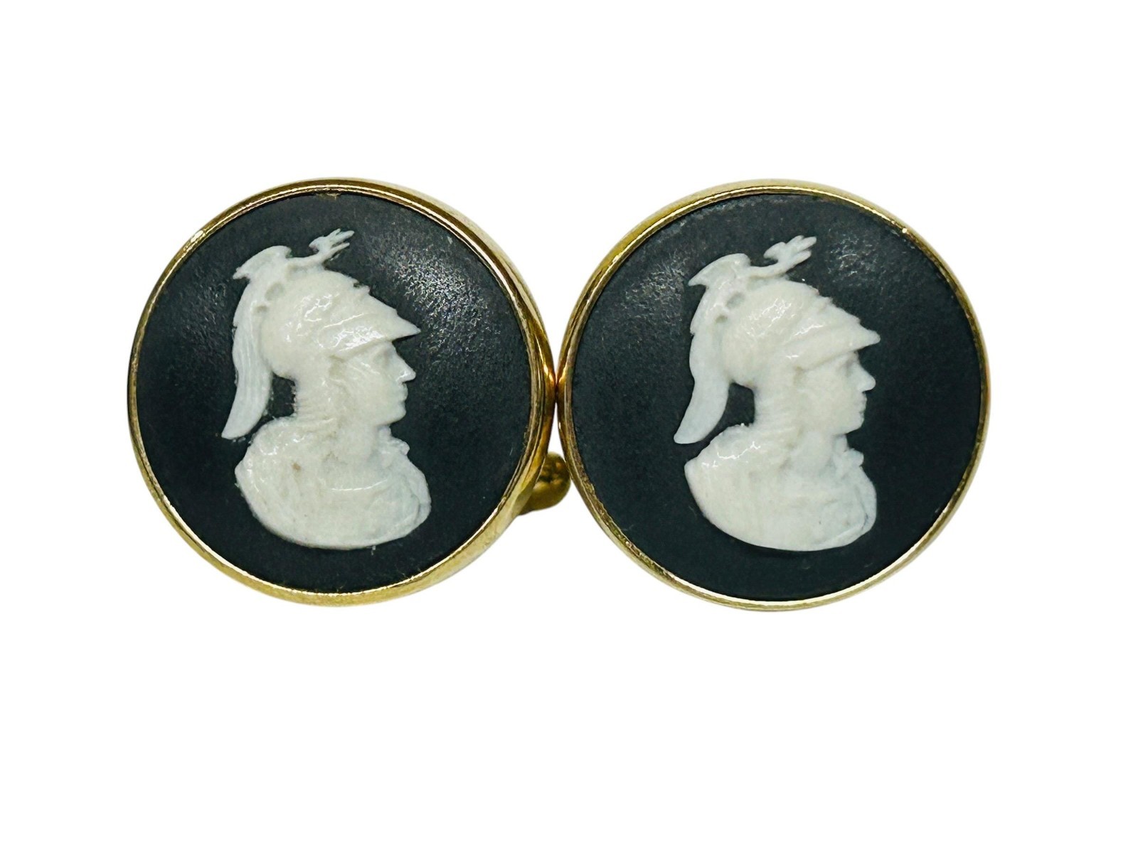 Vintage Wedgwood Cameo Cufflinks Roman Warrior Black Jasperware