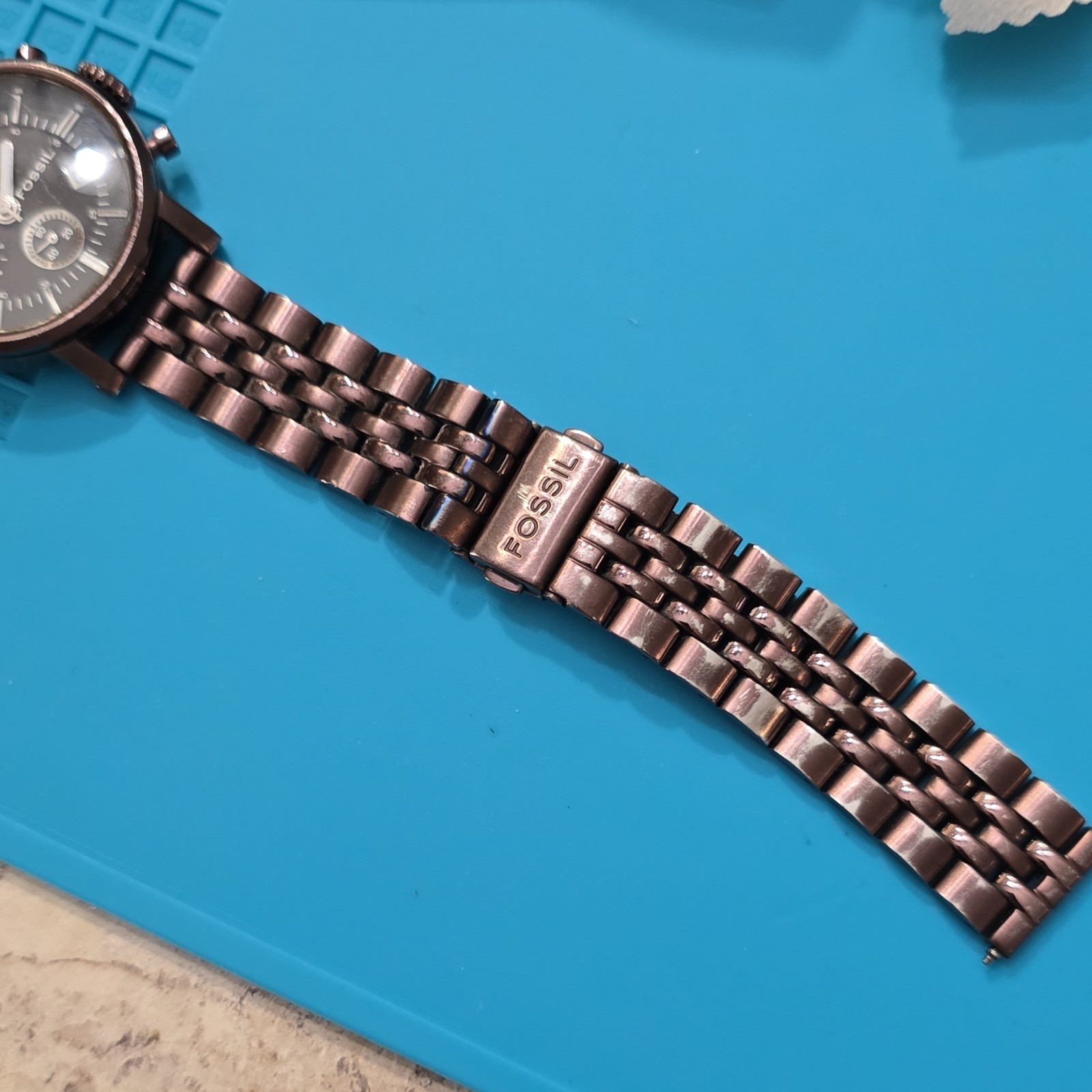 Fossil ES-1905 quartz chronograph black dial brown SS bracelet 50m 38mm case