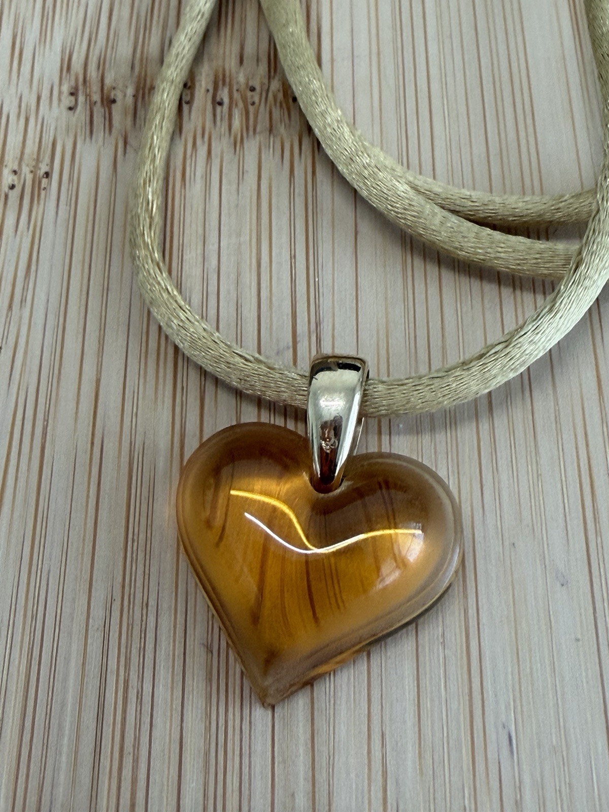 Lalique Glass Yellow Heart Pendant On Silk Cord
