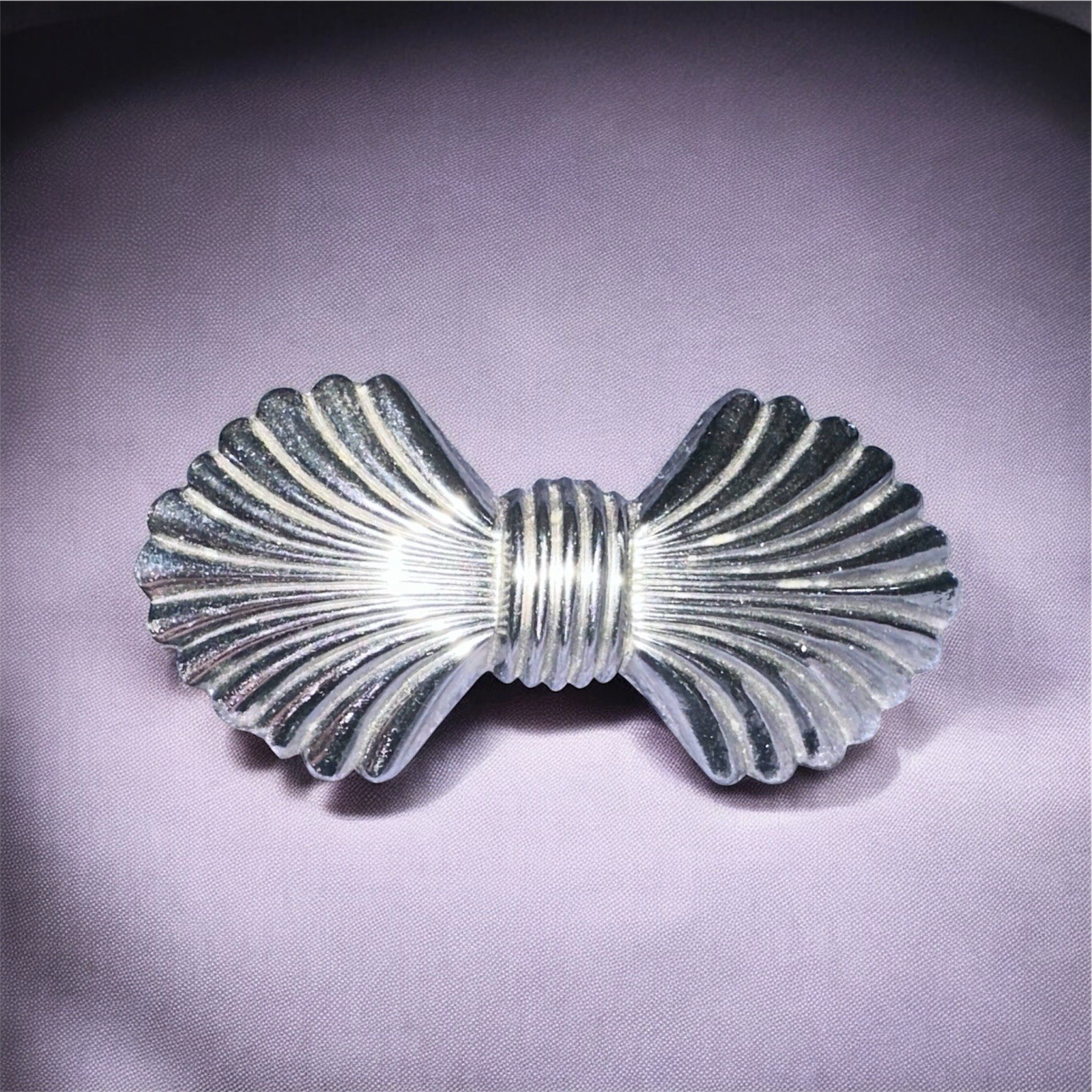 Art Deco Silver Tone Bow Brooch Safety Clasp 2.25″