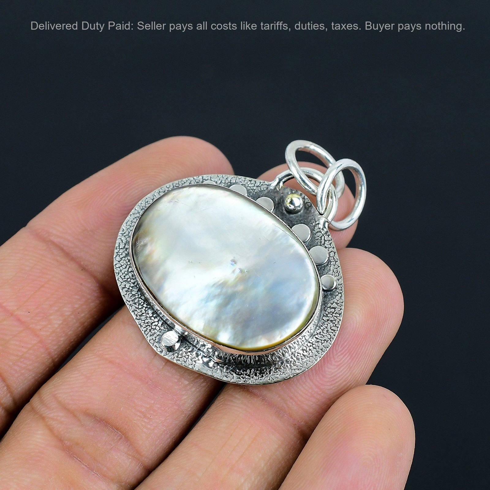 June Oval Natural Mother Of Pearl Artisan Birthday Pendant 925 Sterling Silver