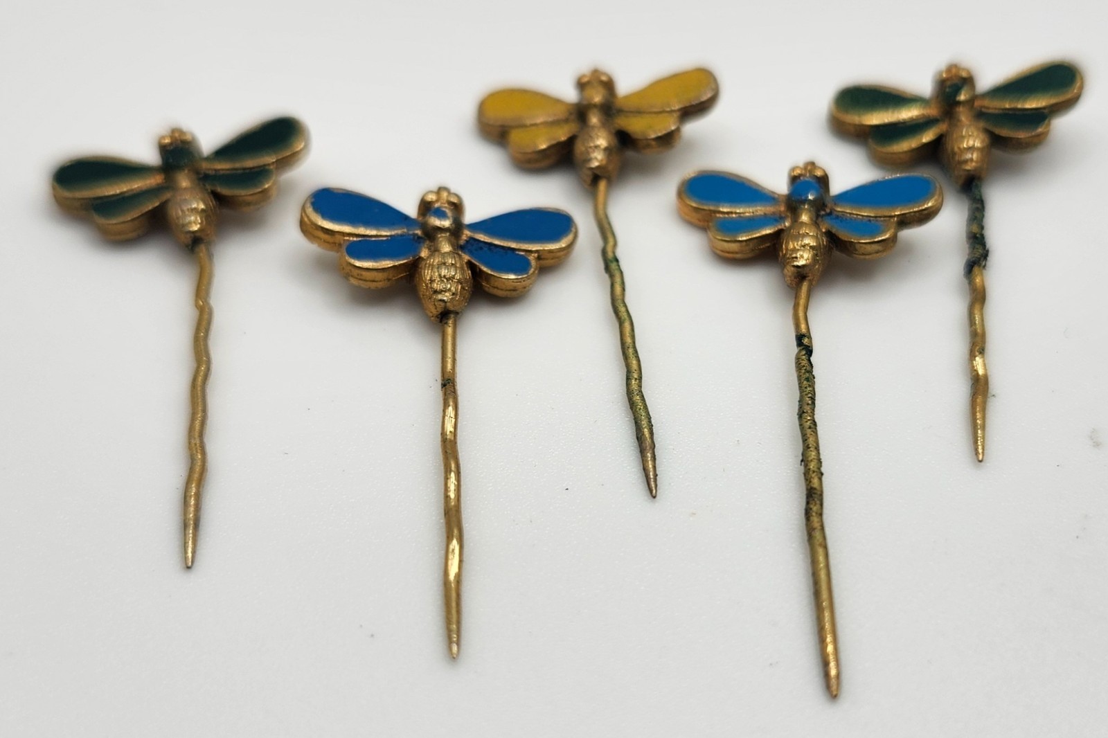 Vintage Dragonfly Insect Pin Set of 5 Metal and Enamel 1″ long
