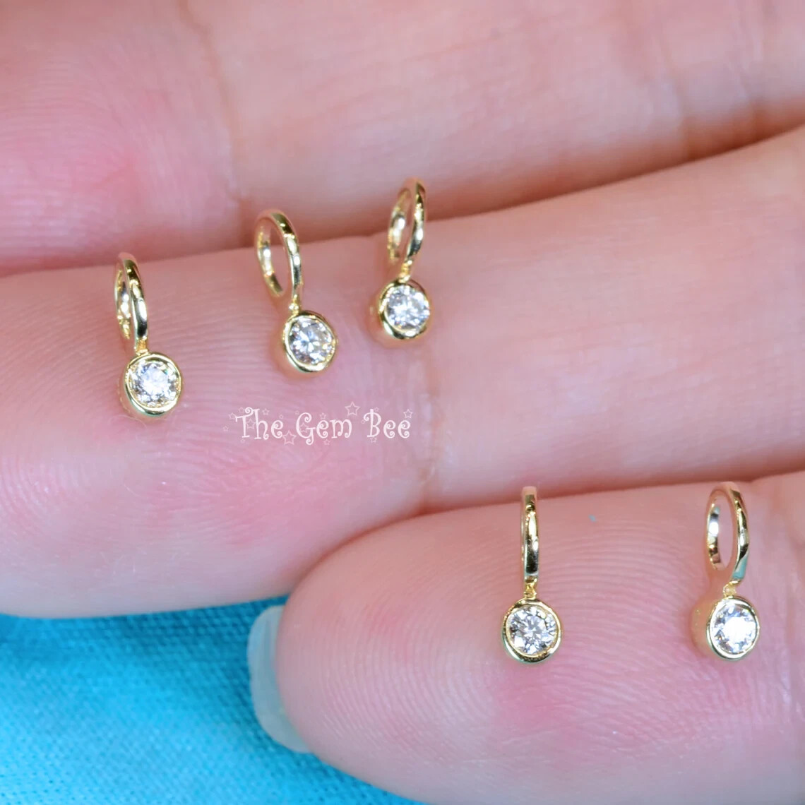 0.03CT 14k Yellow Gold Brilliant Cut Diamond Bezel Charm Pendant With Large Hole
