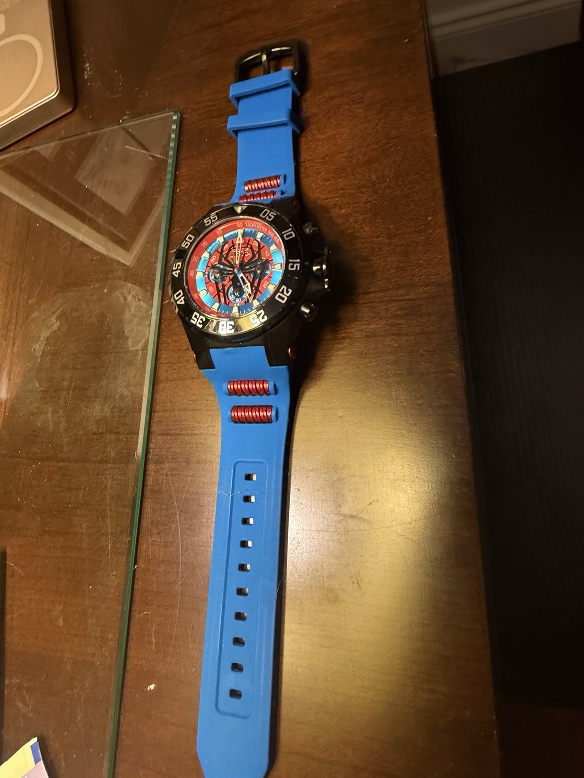 Invicta Marvel Men’s Quartz Chronograph Watch Blue Silicone Strap 100m Black
