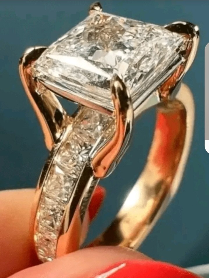 14K Gold-Plated Copper Square White/Colorless CZ And Inlay Ring Size 8