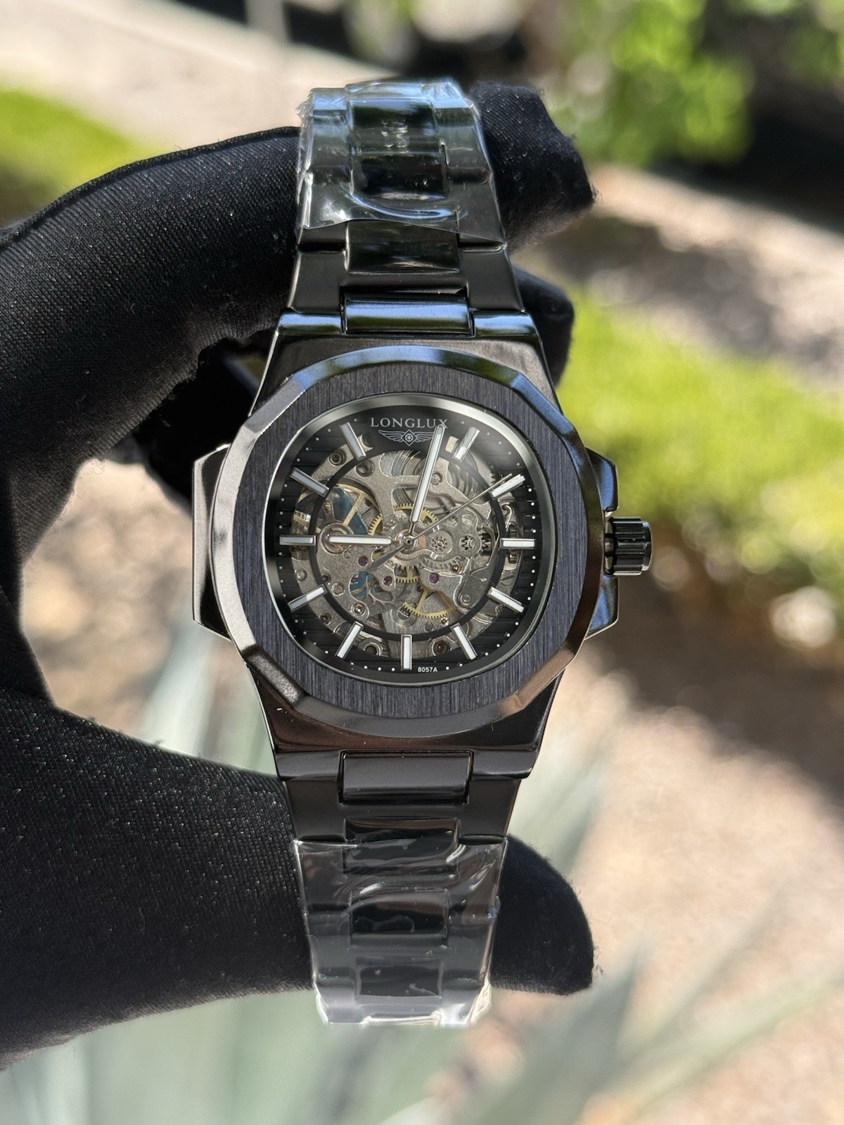 Reloj Nuevo Skeleton Automatic Men’s Watch Black Steel Bracelet 40mm 3ATM Lume