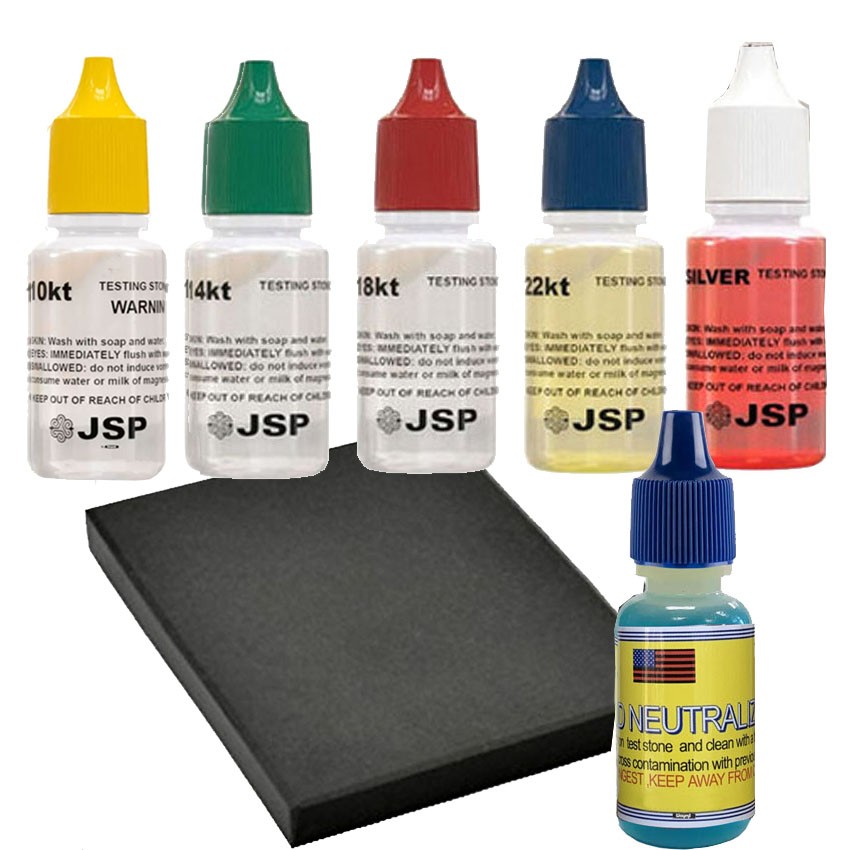 Gold Silver Testing Kit 10K–22K Solutions with Neutralizer & Stone