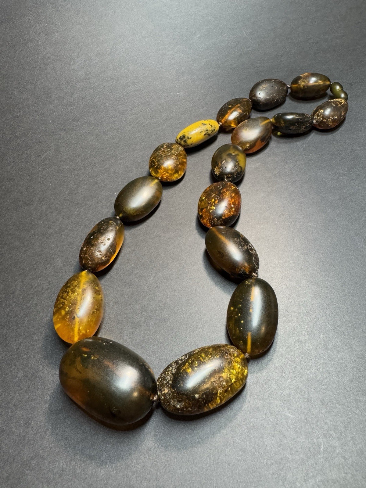 Natural Baltic Amber Necklace, Large Dark Cognac Honey Amber Oval Beads 94g 55cm
