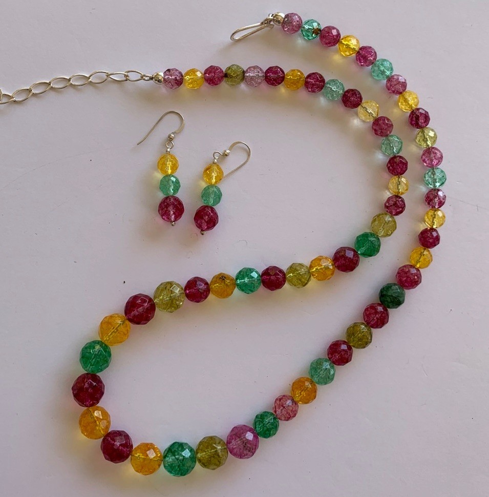 Jay King Desert Rose TC Dyed Quartz Colorful Crystal 25.5” Beaded Neck /Earrings