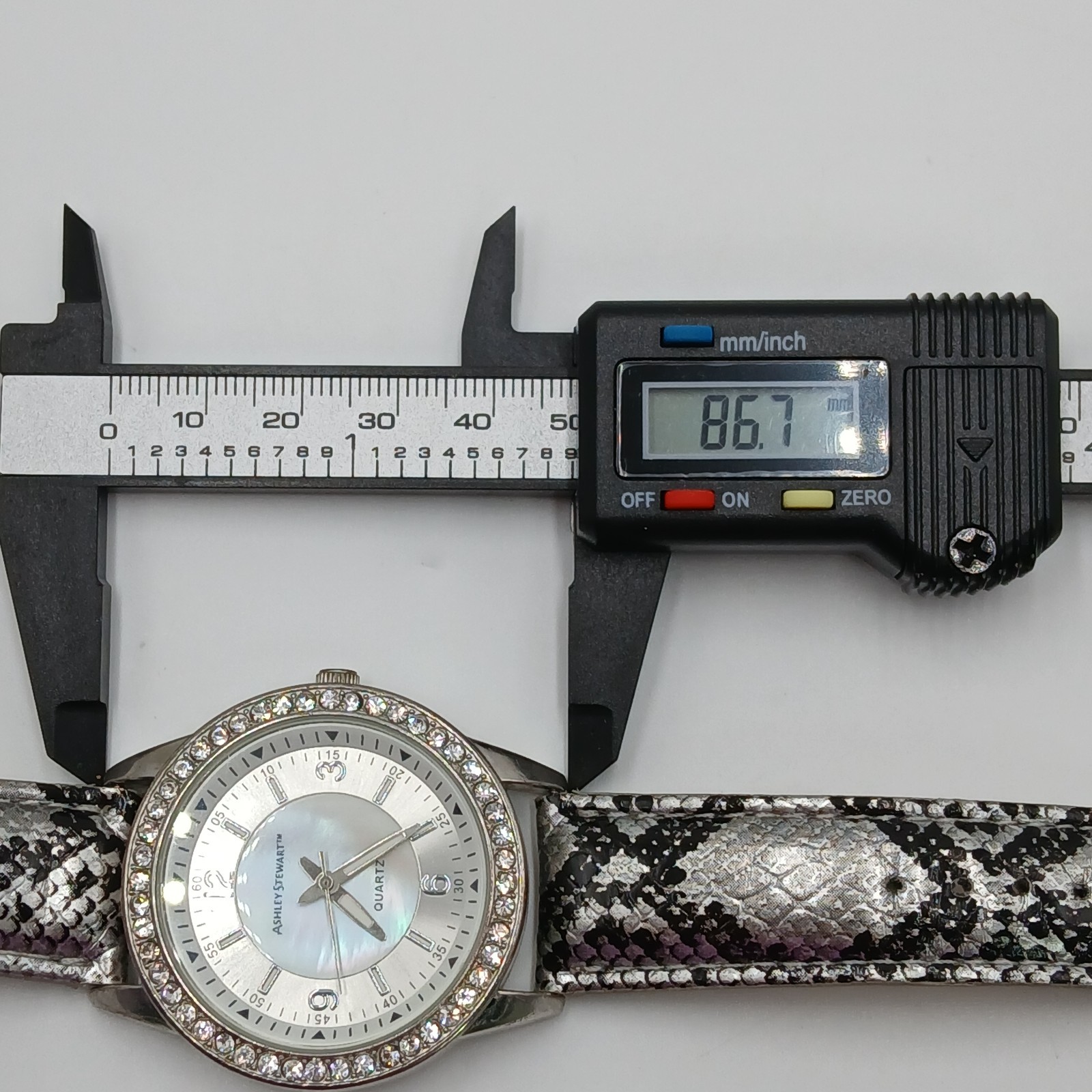 Ashley Stewart Watch Mother of Pearl Silver Tone Crystal Bezel Seconds Hand