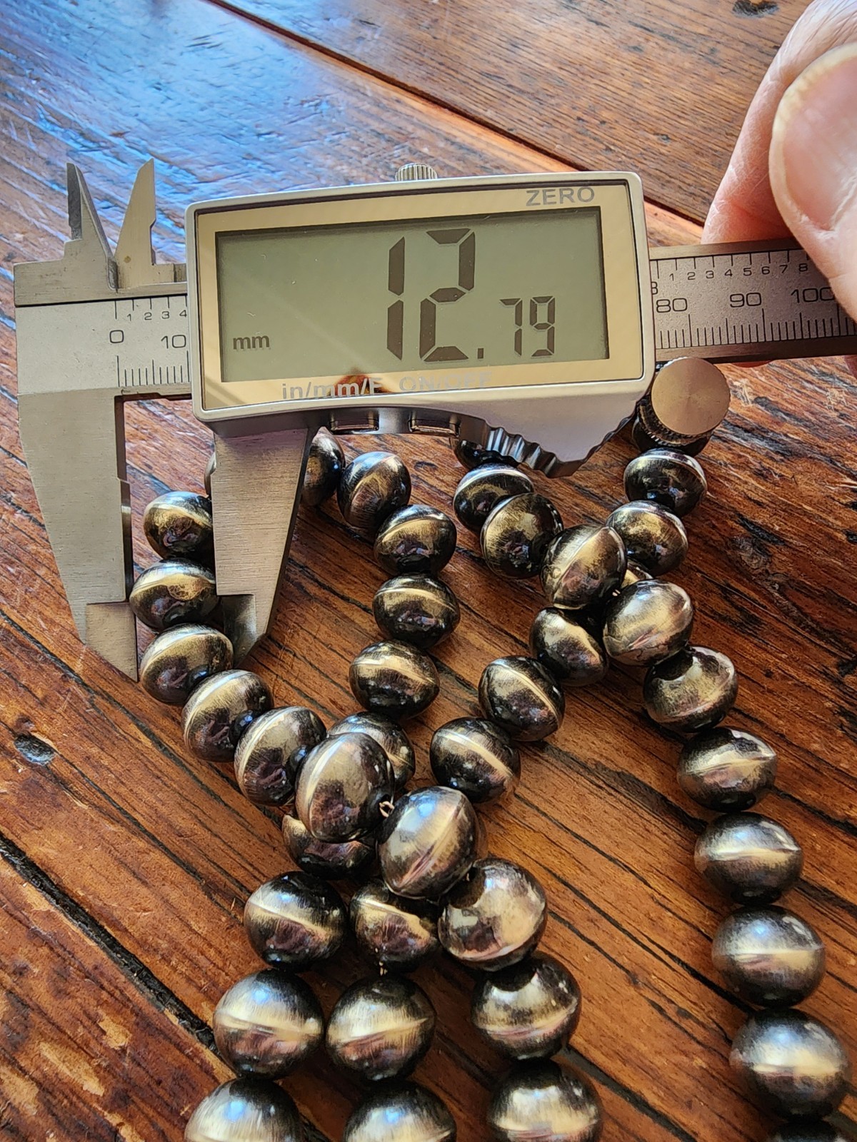 34″ Vintage HANDMADE Signed HS NAVAJO Sterling Silver Beaded NECKLACE 140g 13mm