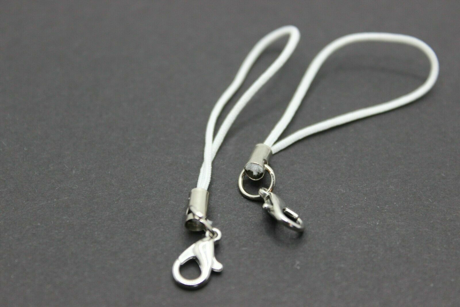 Cord Loop Mobile Straps, with Brass Lobster Claw Clasps, White, 67mm – 1 5 10