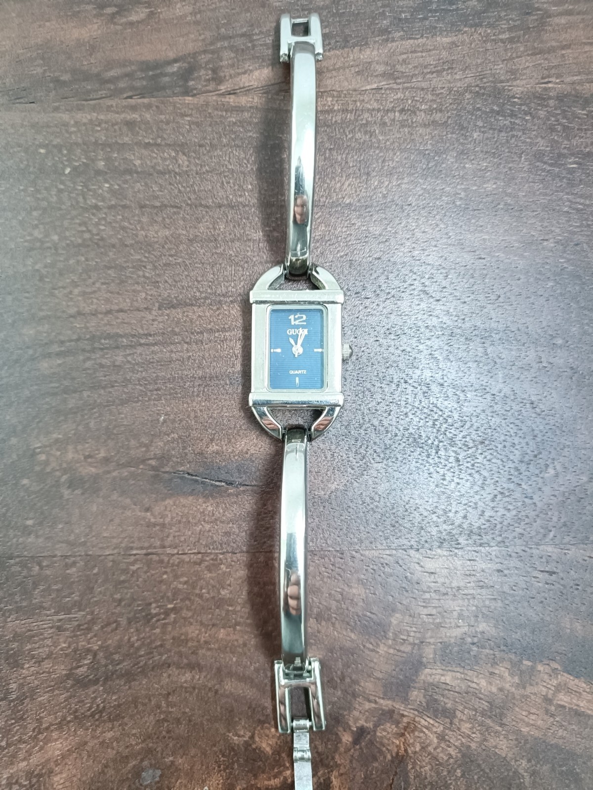 Vintage Gucci 6800L Ladies Bangle Watch- Blue Striped Dial-Working-17.5cm Approx