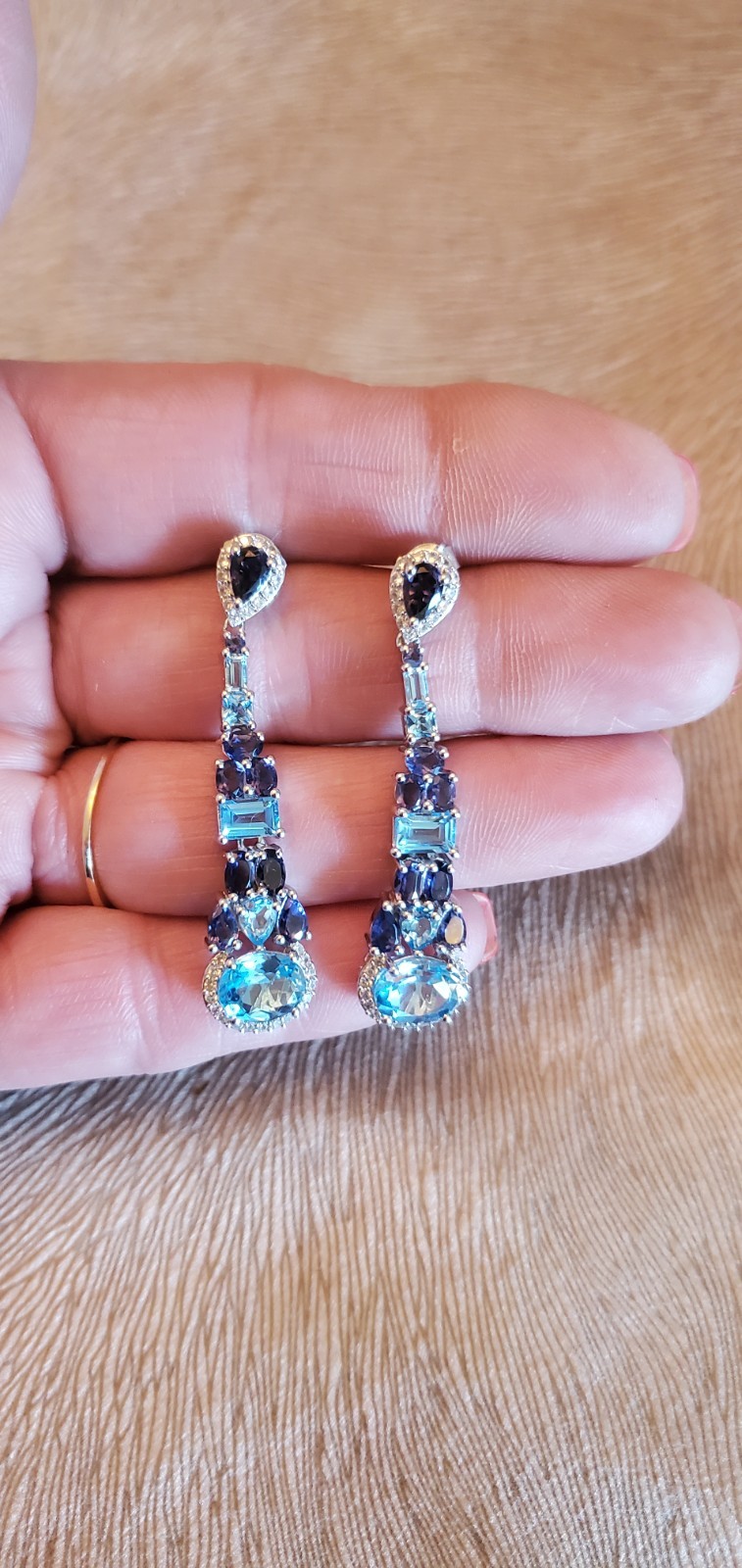925 Sterling Silver Genuine Blue Topaz And Amethyst Victoria Wieck Earrings