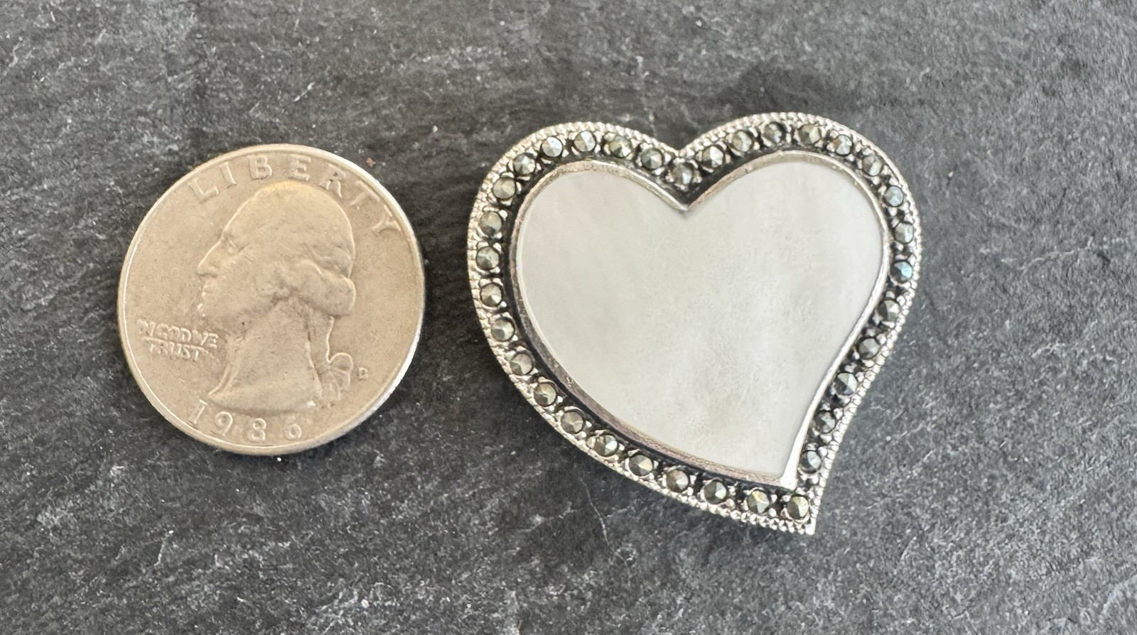 Mother of Pearl and Silver Pendant with Marcasite Stones