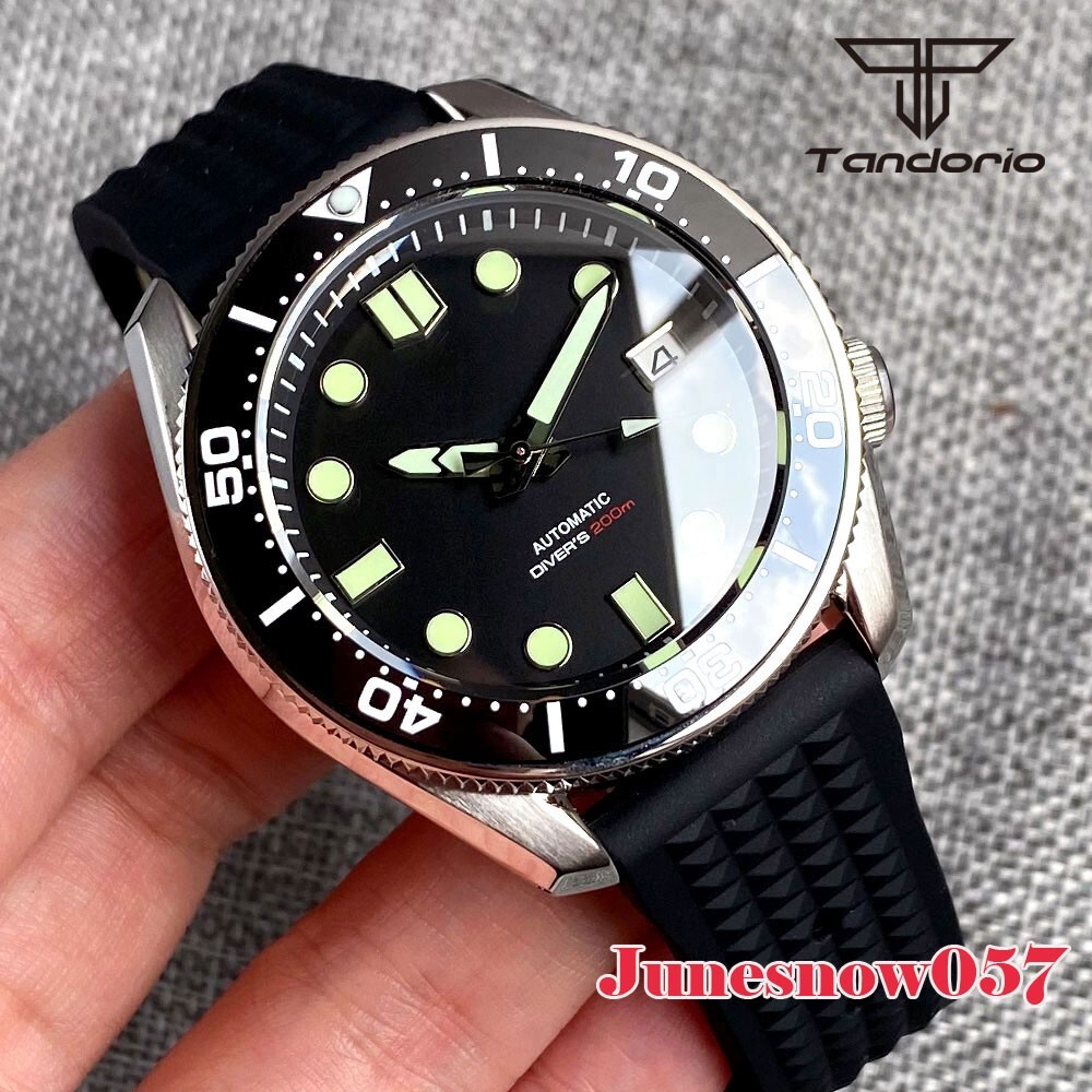 Tandorio 43MM SBDX001 Watch Japan NH35 Men Black Sterile Dial Chapter Ring 20ATM