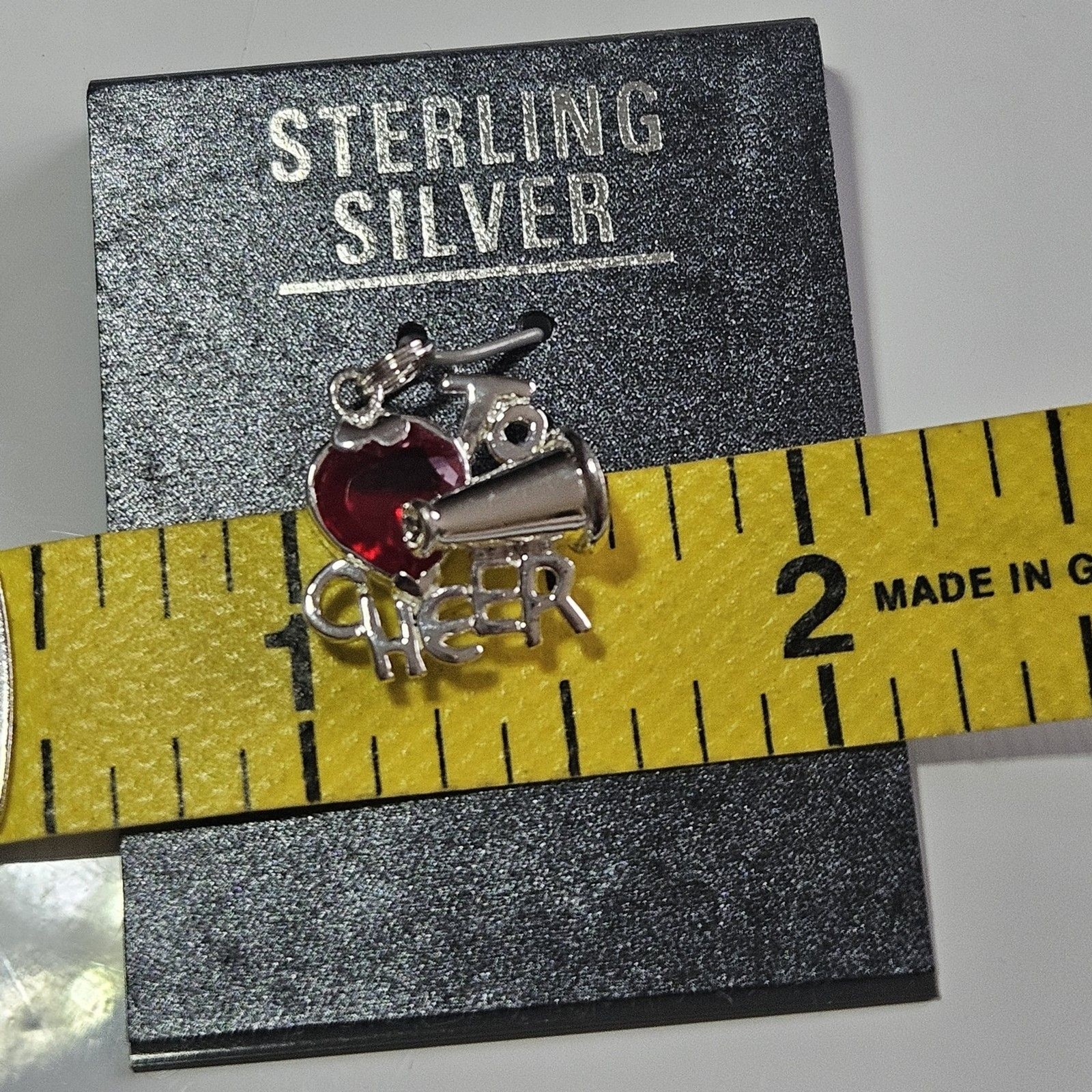 JCF Red Rhinestone Heart Cheer Charm Sterling Silver Nwt Cheerleading