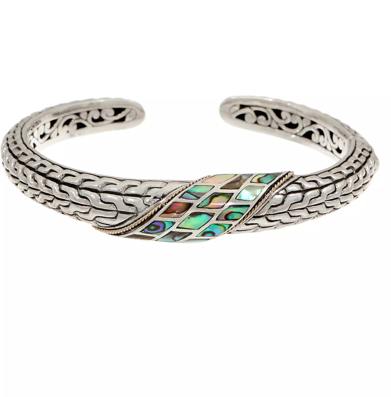 Artisan Crafted Sterling Silver & 18K Gold Abalone Cuff. 7-1/4″