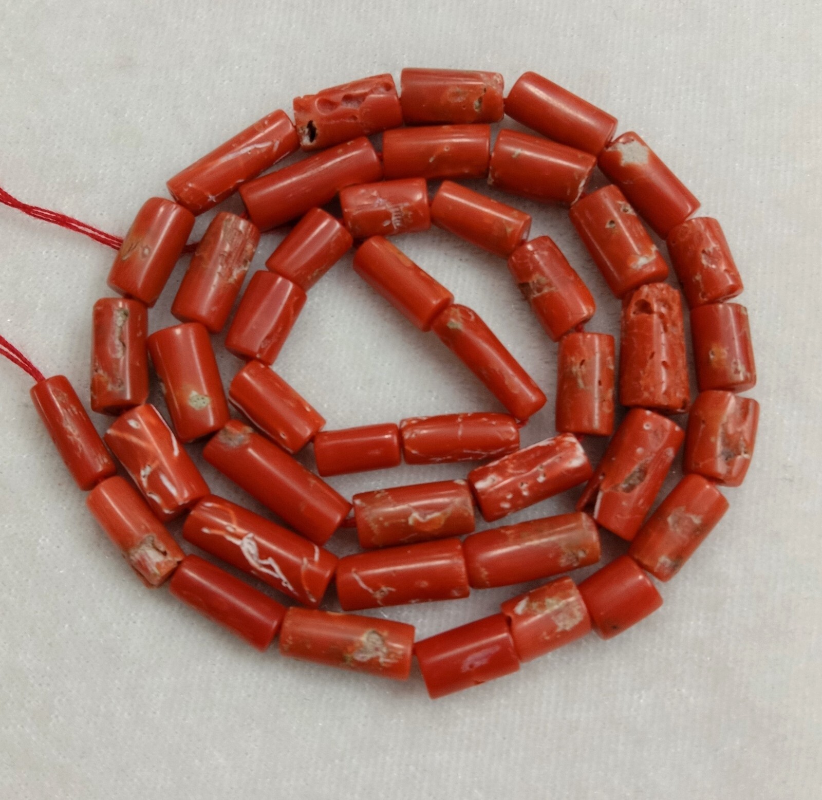 16″INCHES 100%Natural Italian coral pipe Beads.AA quality.Size 4x10mm to 5x10mm.